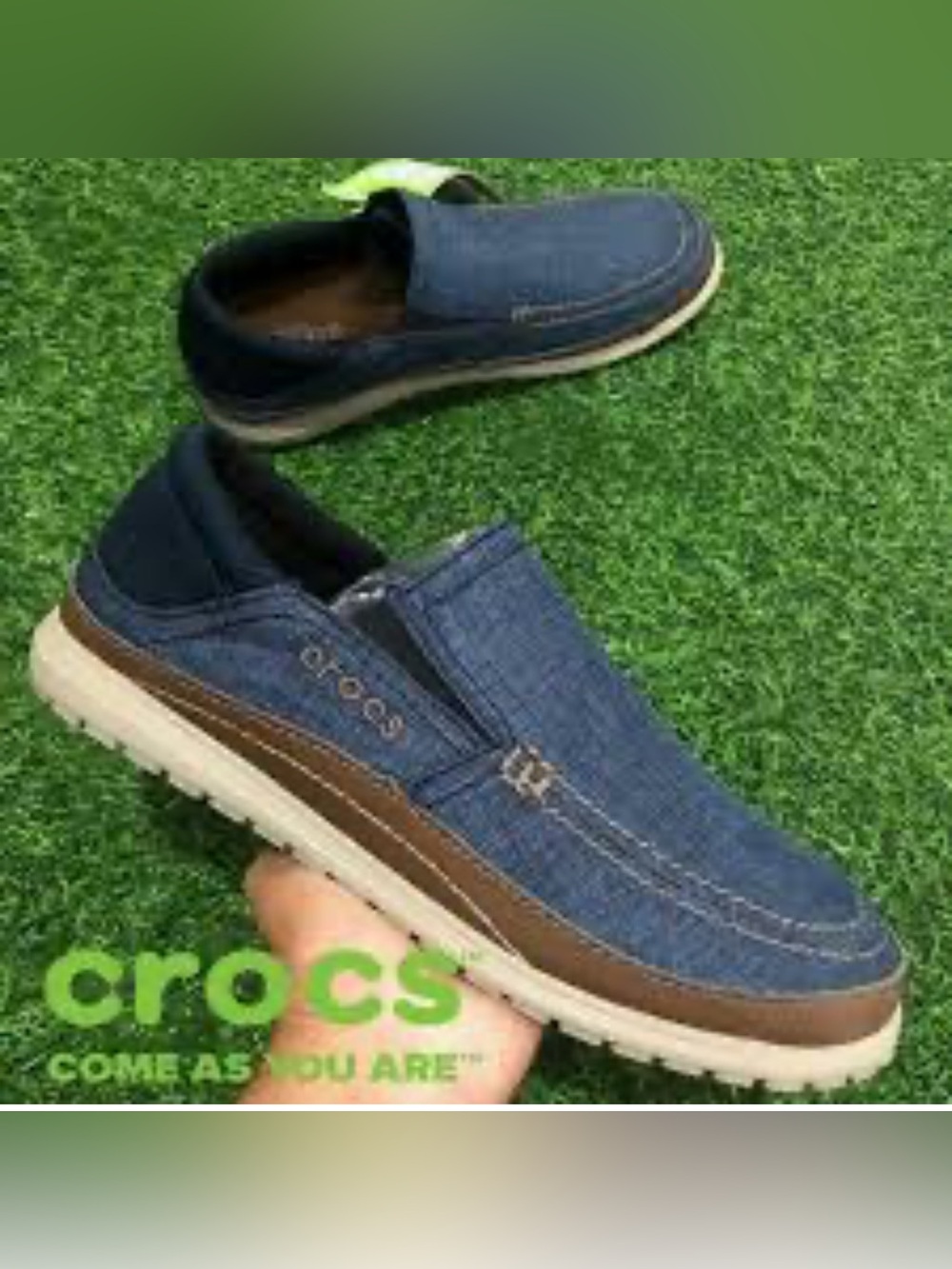 CROCS Men's Denim Blue Slip-On Loafers with Brown Trim